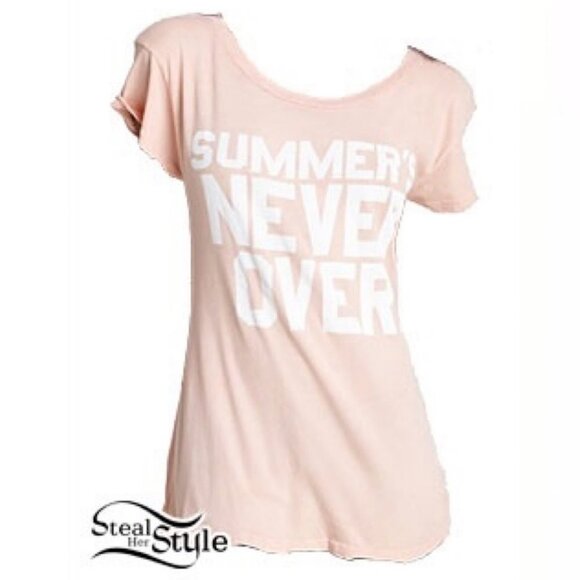 Wildfox Summers Never Over Pink Tee Graphic T-Shirt Size Small Cotton Top Crew S - Picture 13 of 13